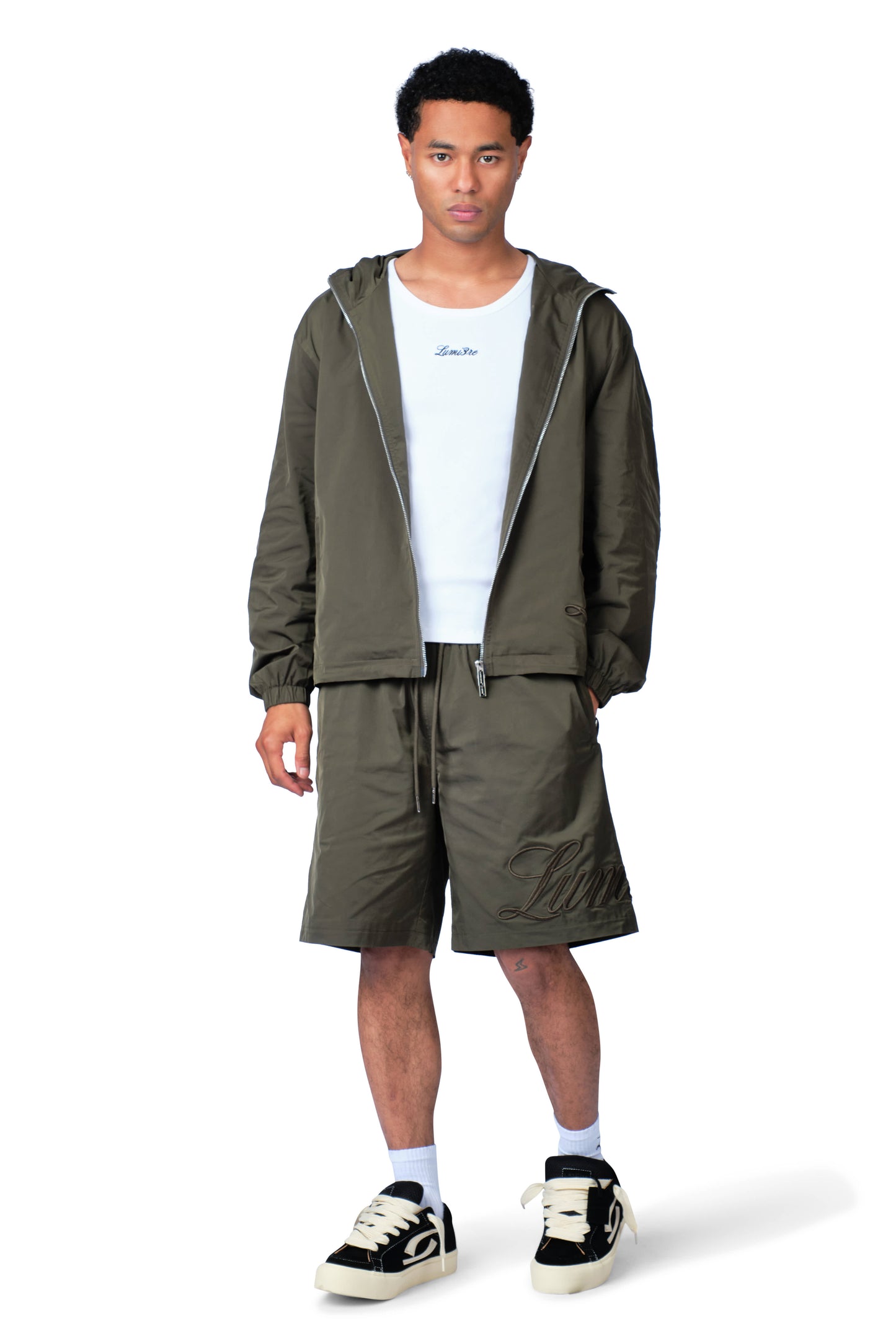 Side Logo Nylon Windbreaker Dark Green