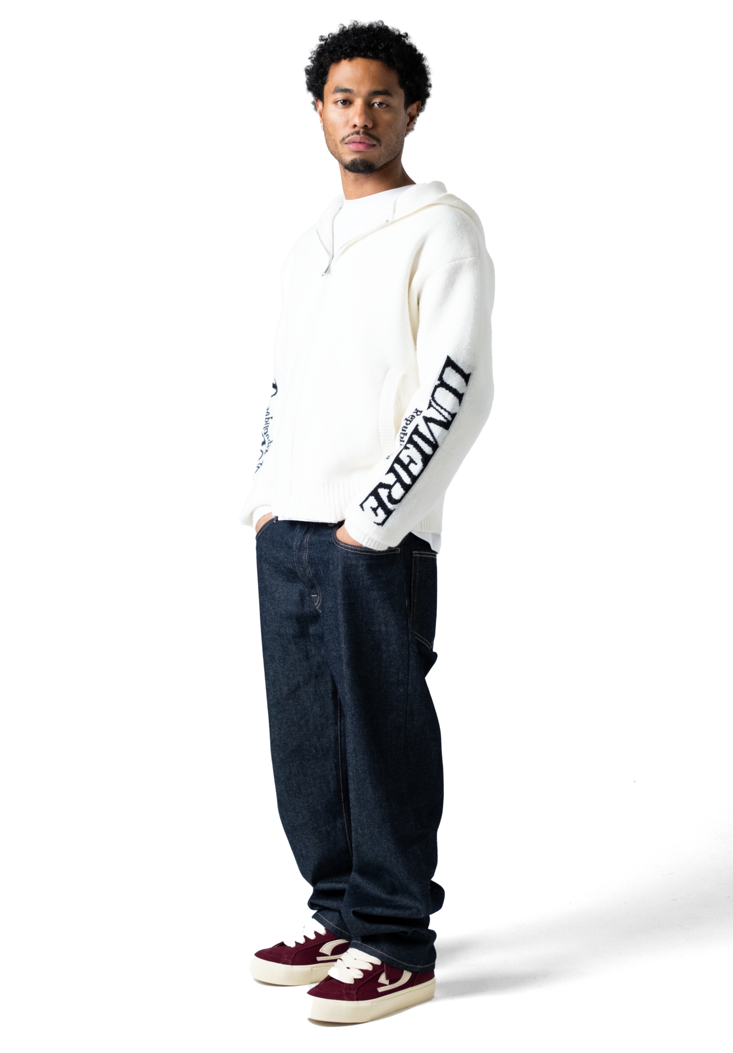 The Republique Knitted Zipper Hoodie White