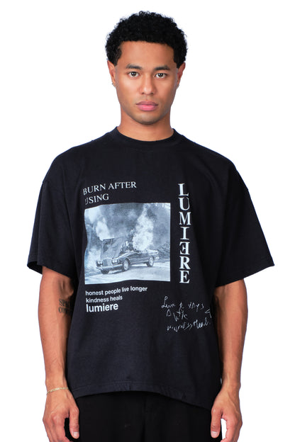 Burning Car T-shirt Washed Black