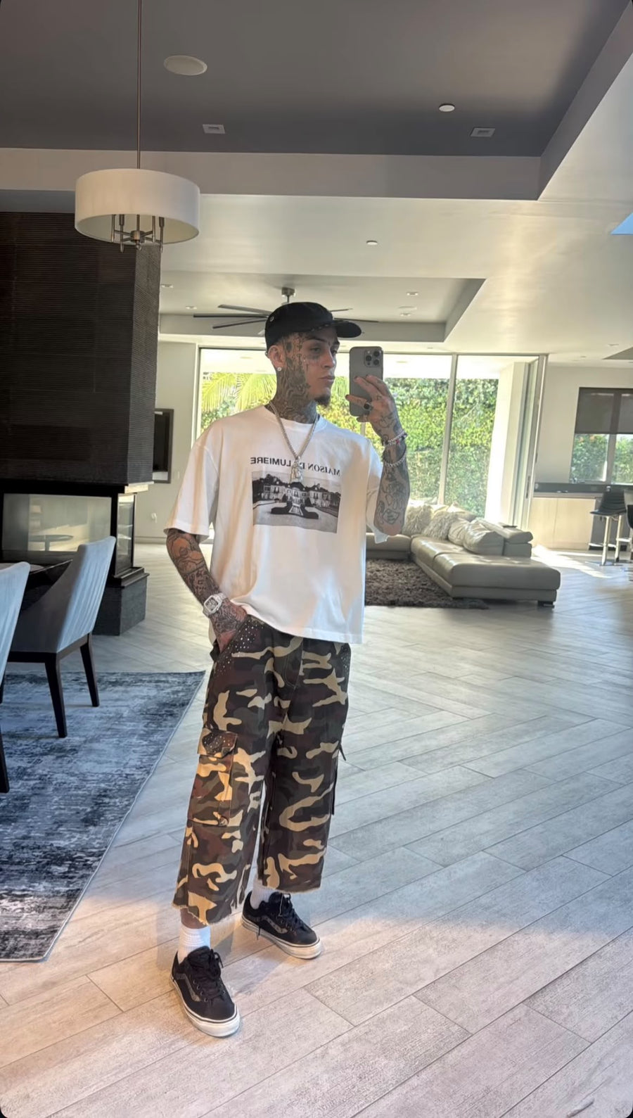 @LILSKIES wearing Maison Estate T-shirt White