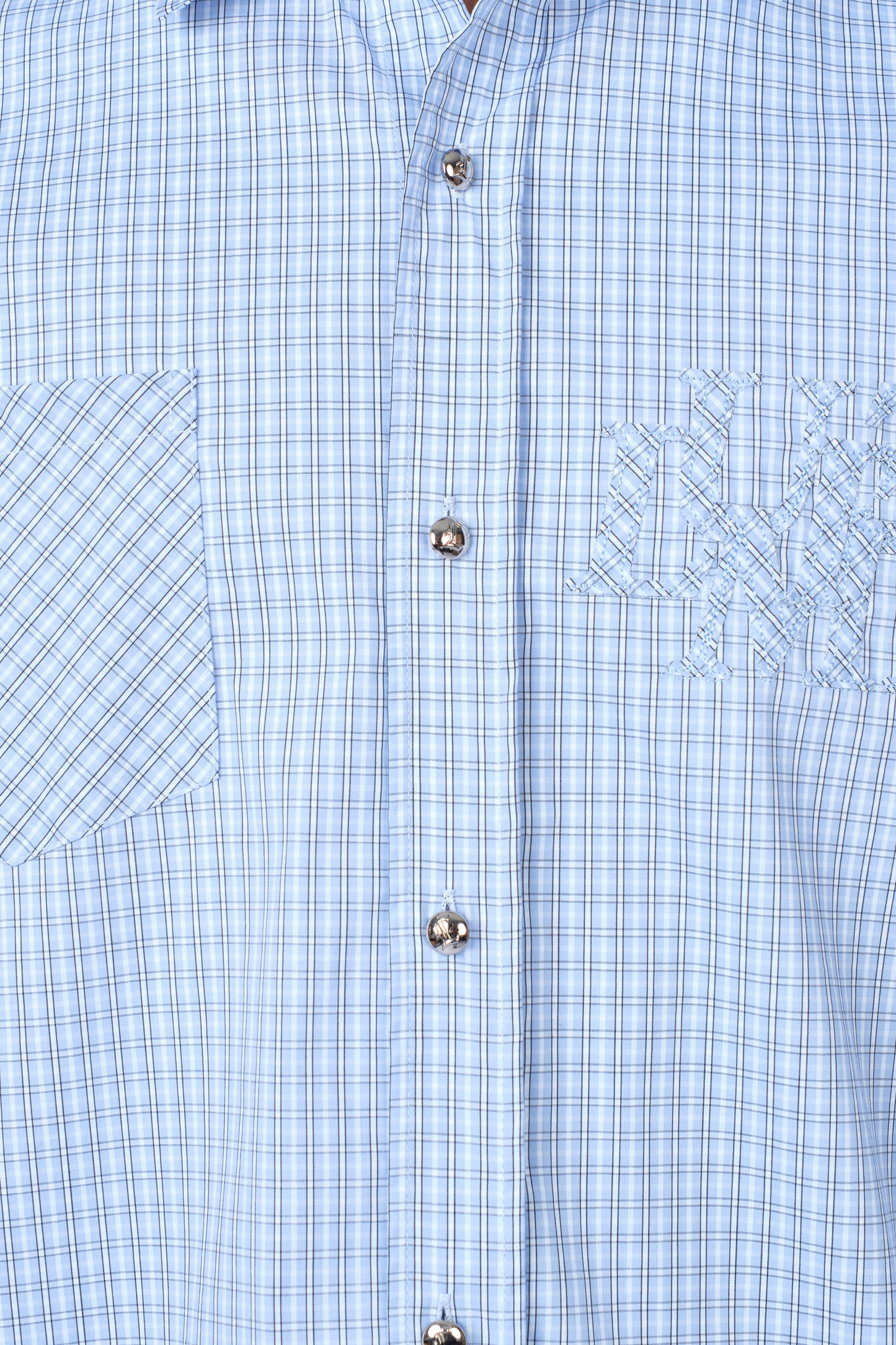 Metal Button Plaid Shirt Baby Blue