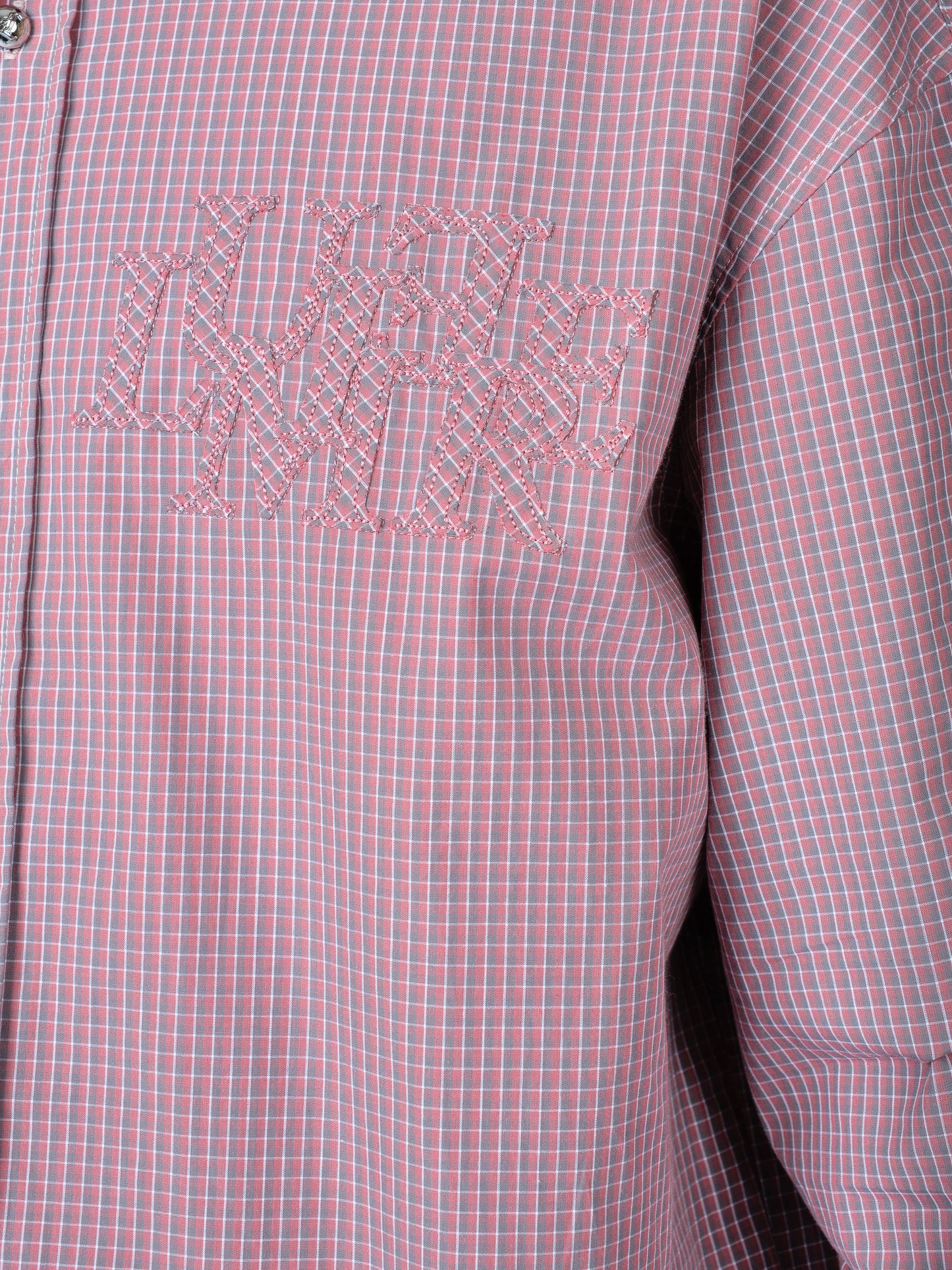 Metal Button Plaid Shirt Pink