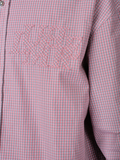 Metal Button Plaid Shirt Pink