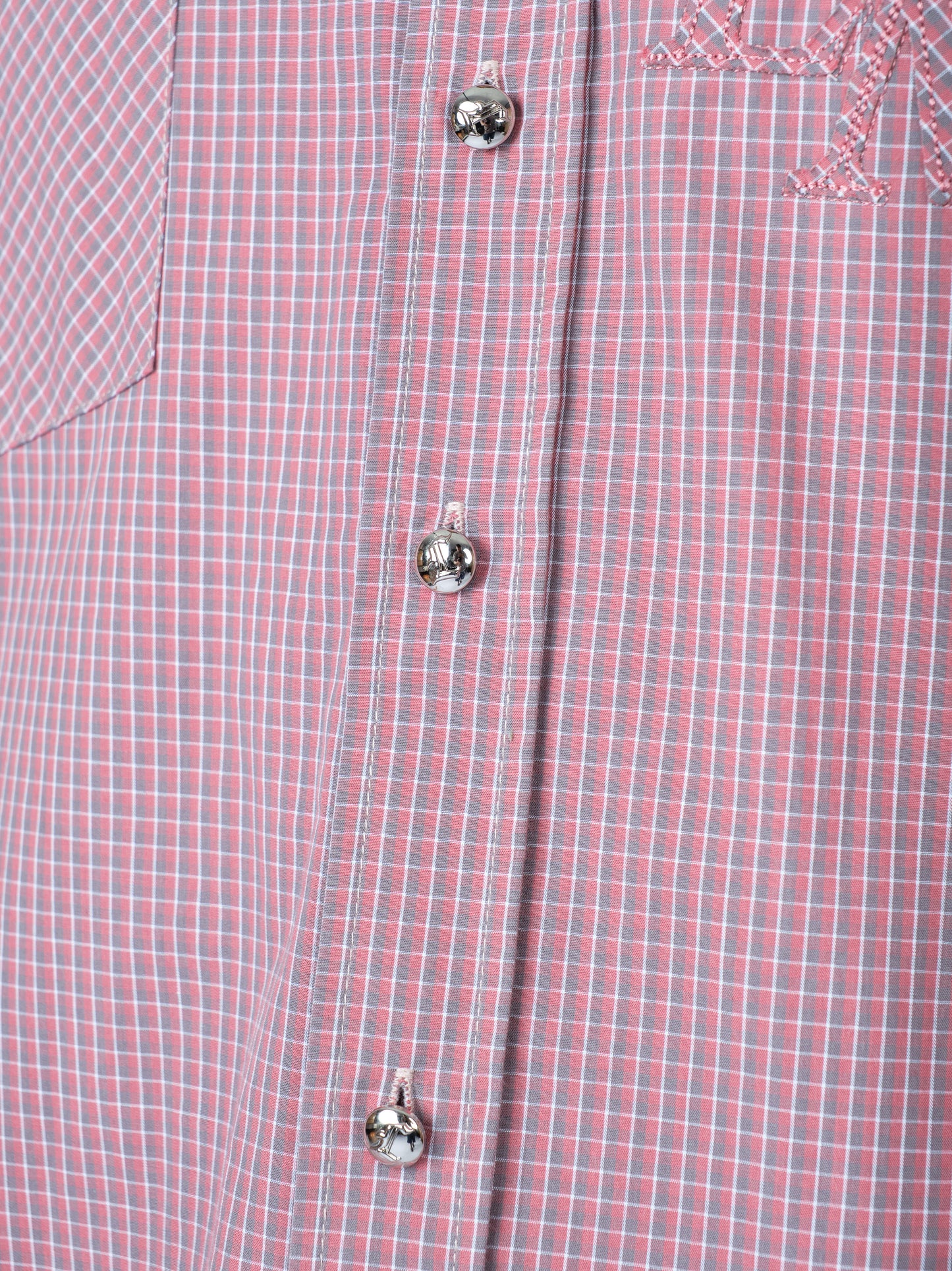 Metal Button Plaid Shirt Pink