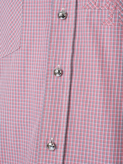 Metal Button Plaid Shirt Pink