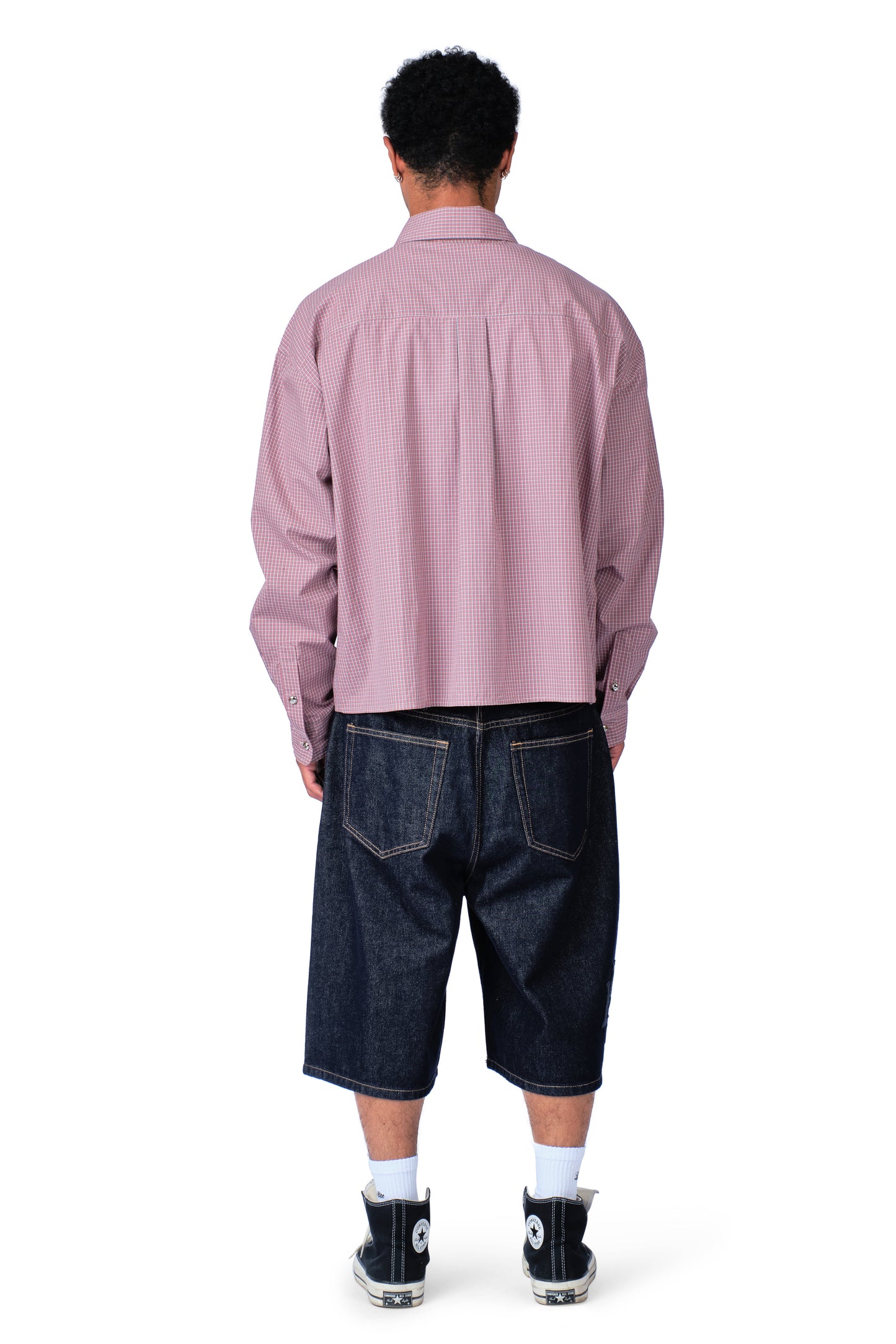 Metal Button Plaid Shirt Pink