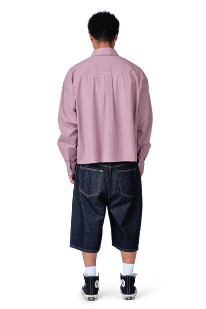 Metal Button Plaid Shirt Pink