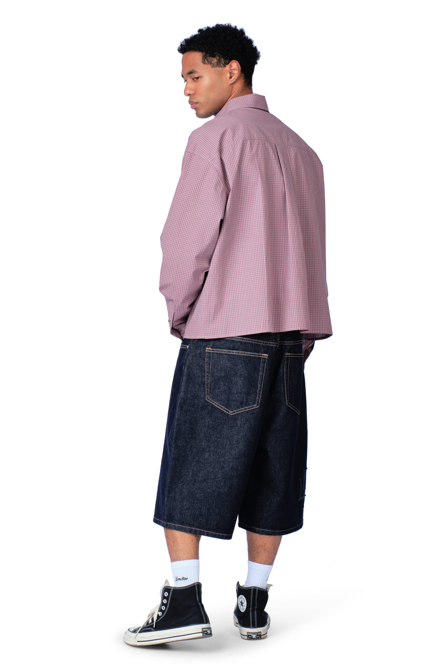 Metal Button Plaid Shirt Pink