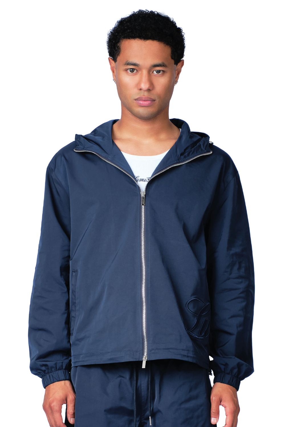 Side Logo Nylon Windbreaker Navy Blue