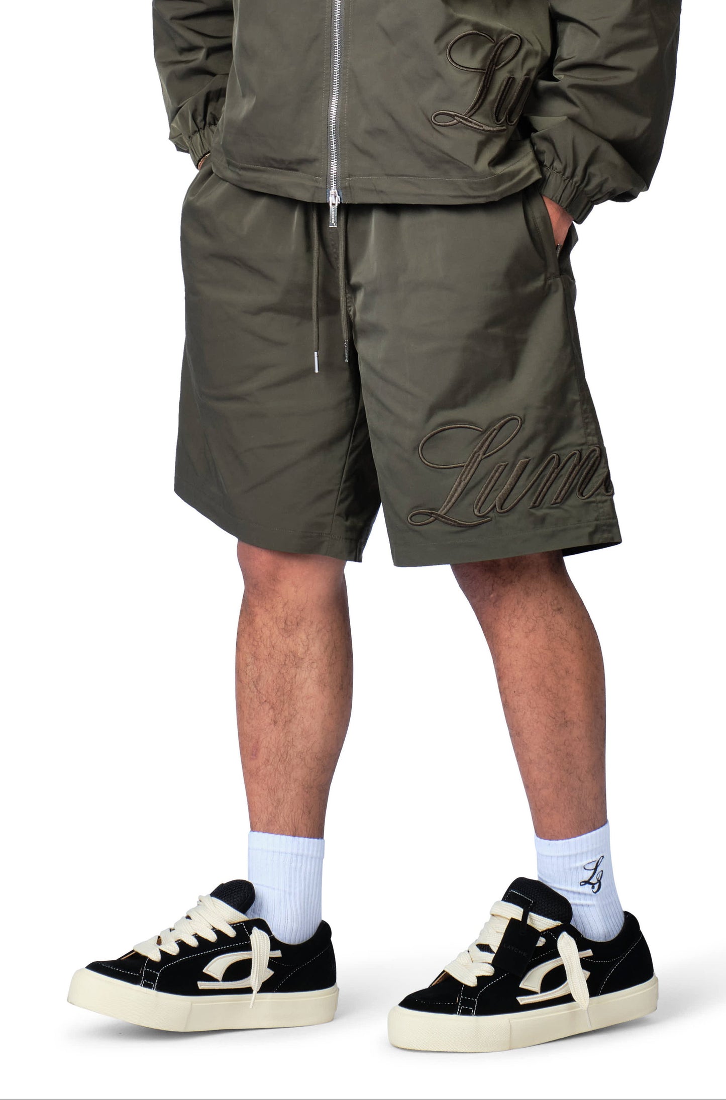 Side Logo Nylon Short Dark Green