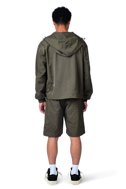 Side Logo Nylon Windbreaker Dark Green
