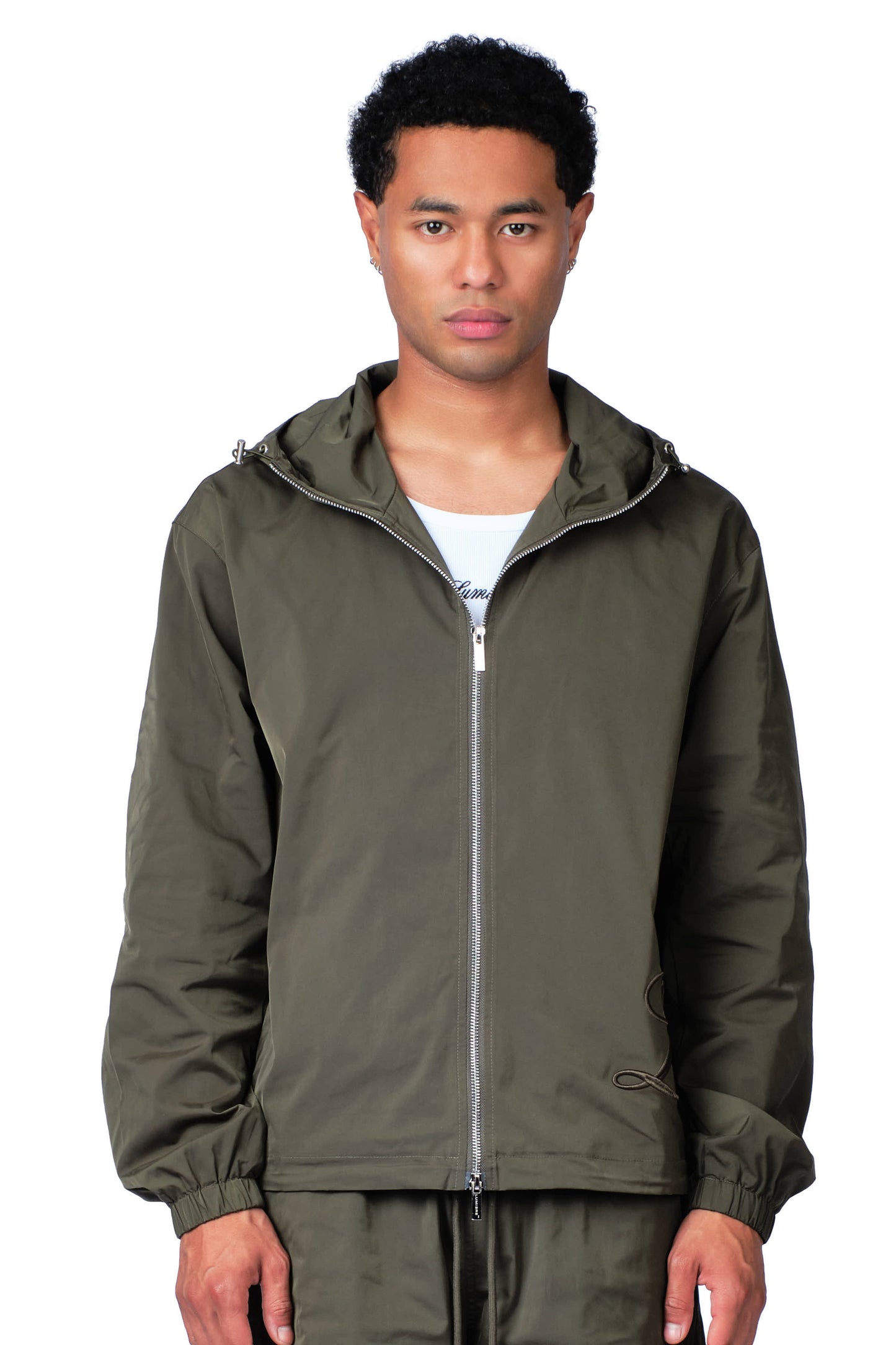 Side Logo Nylon Windbreaker Dark Green