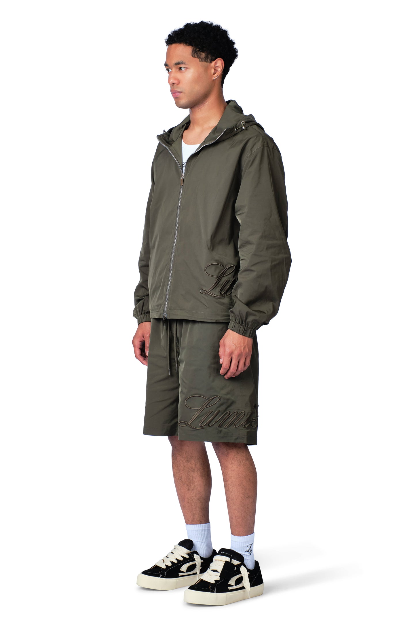 Side Logo Nylon Windbreaker Dark Green
