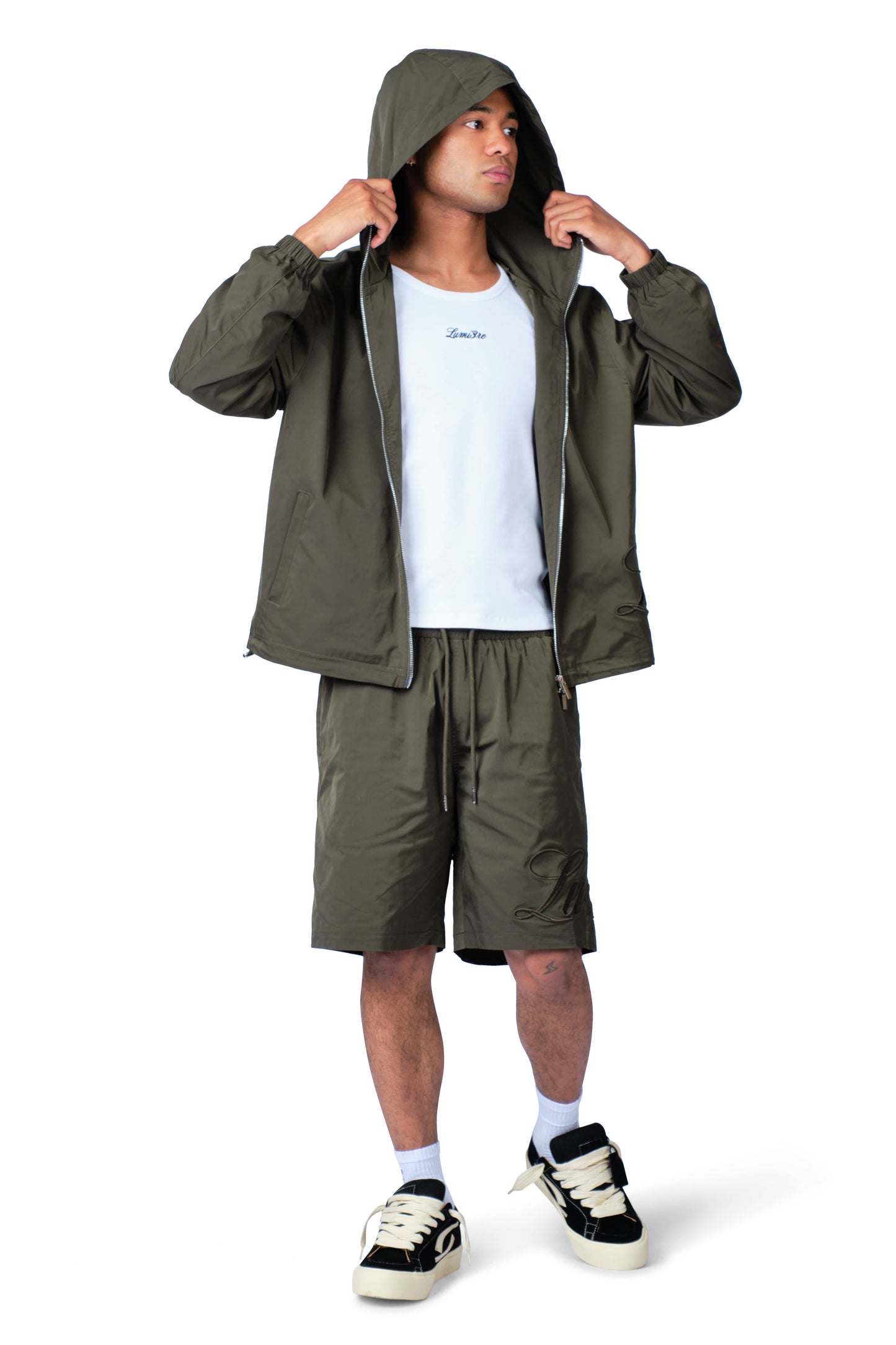 Side Logo Nylon Windbreaker Dark Green