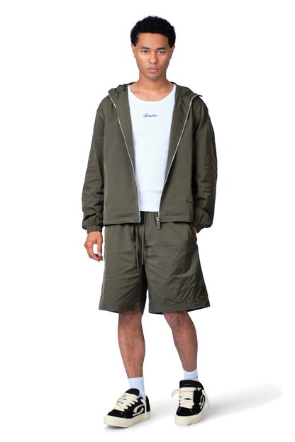 Side Logo Nylon Windbreaker Dark Green