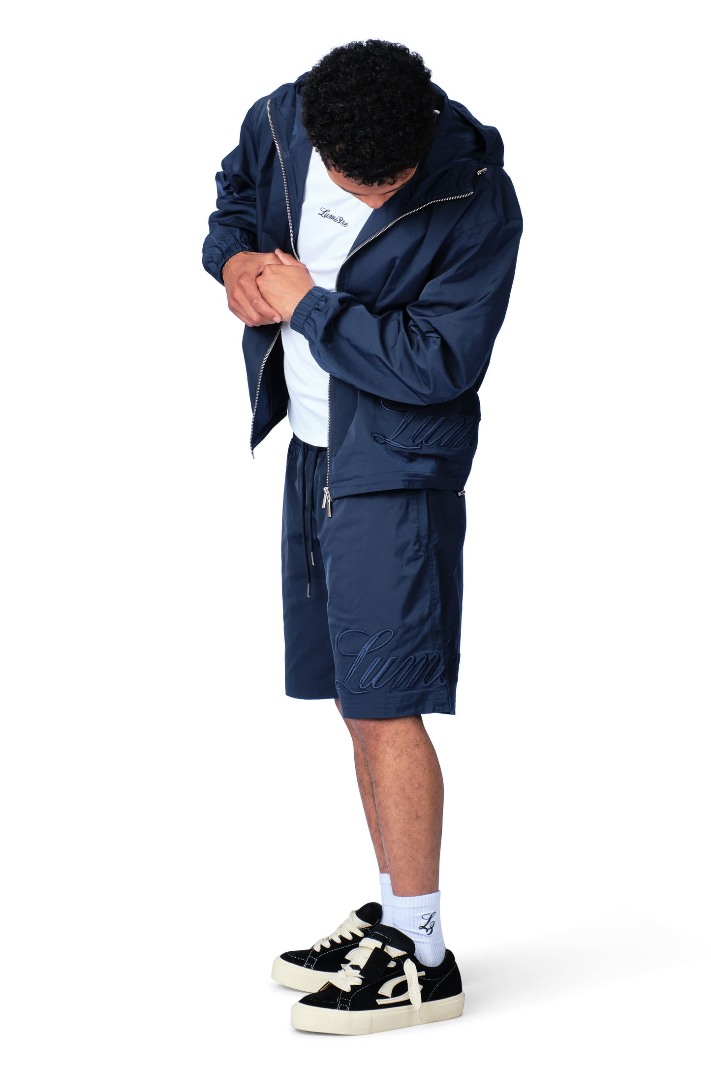 Side Logo Nylon Windbreaker Navy Blue