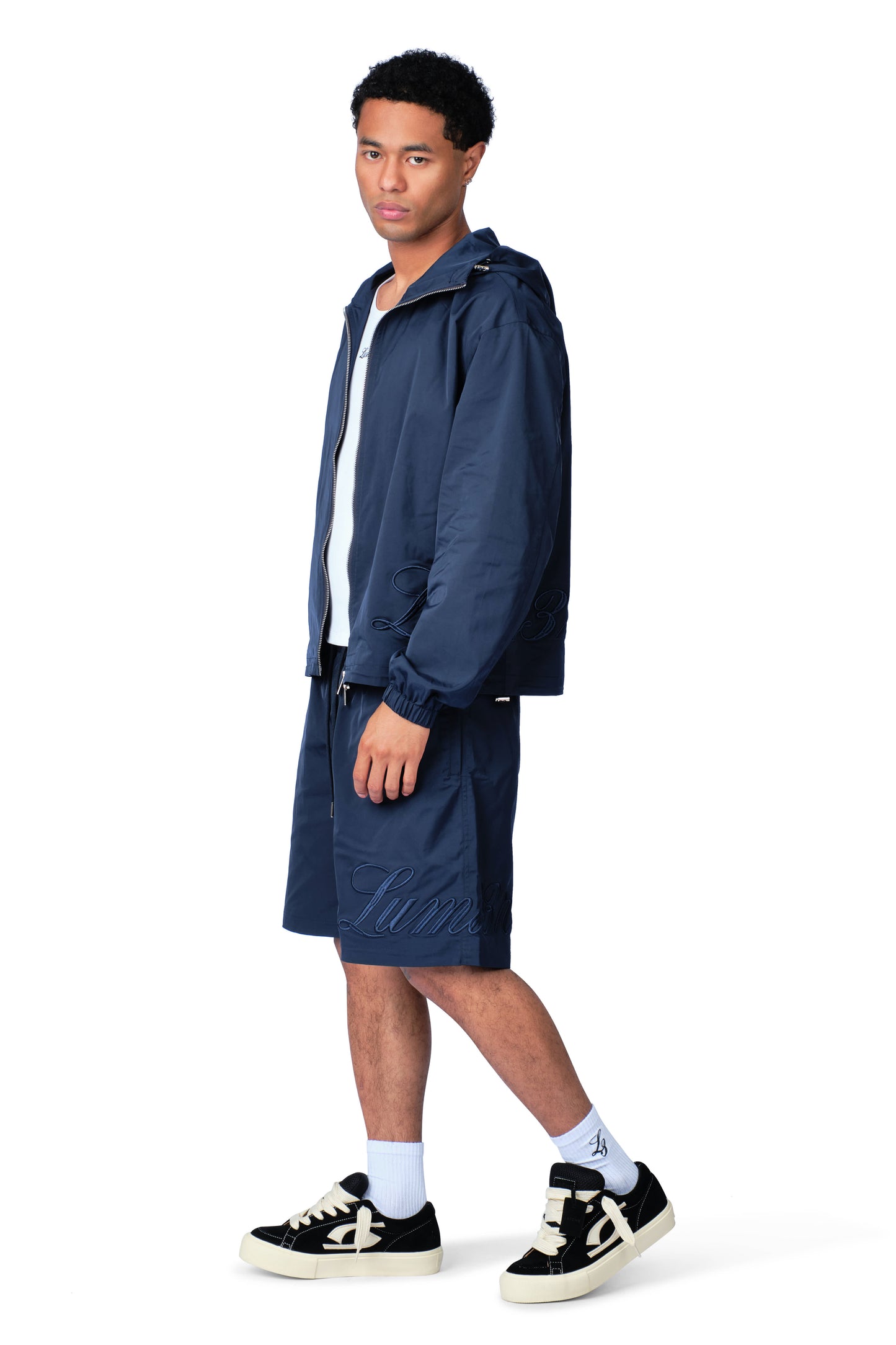 Side Logo Nylon Windbreaker Navy Blue