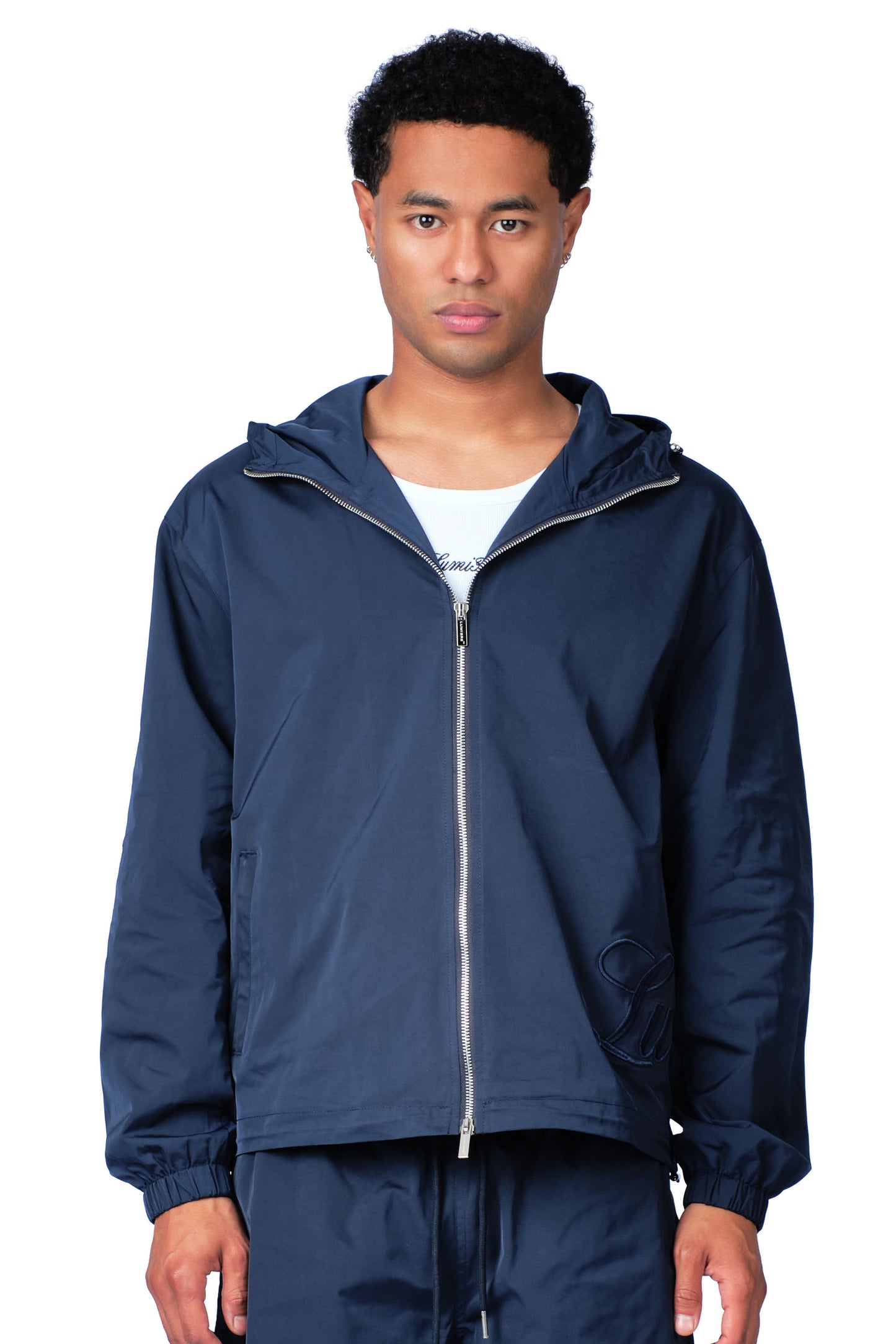 Side Logo Nylon Windbreaker Navy Blue