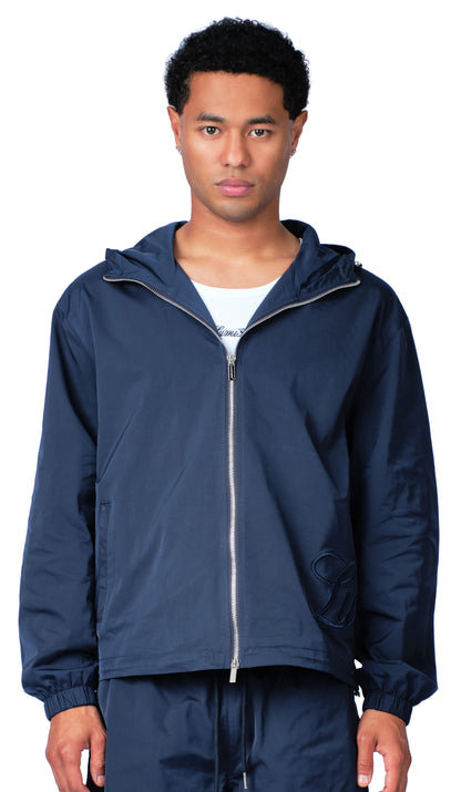 Side Logo Nylon Windbreaker Navy Blue