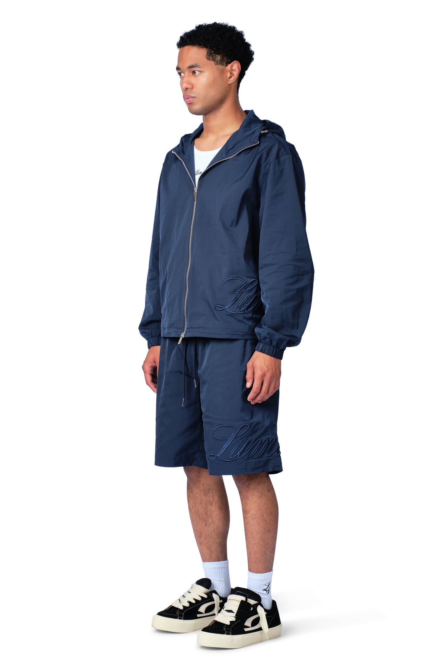 Side Logo Nylon Windbreaker Navy Blue