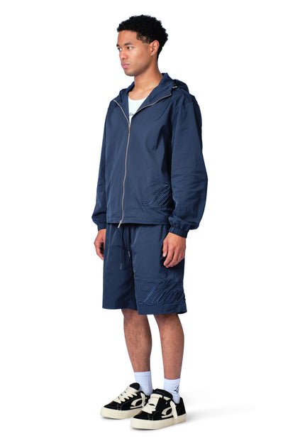 Side Logo Nylon Windbreaker Navy Blue