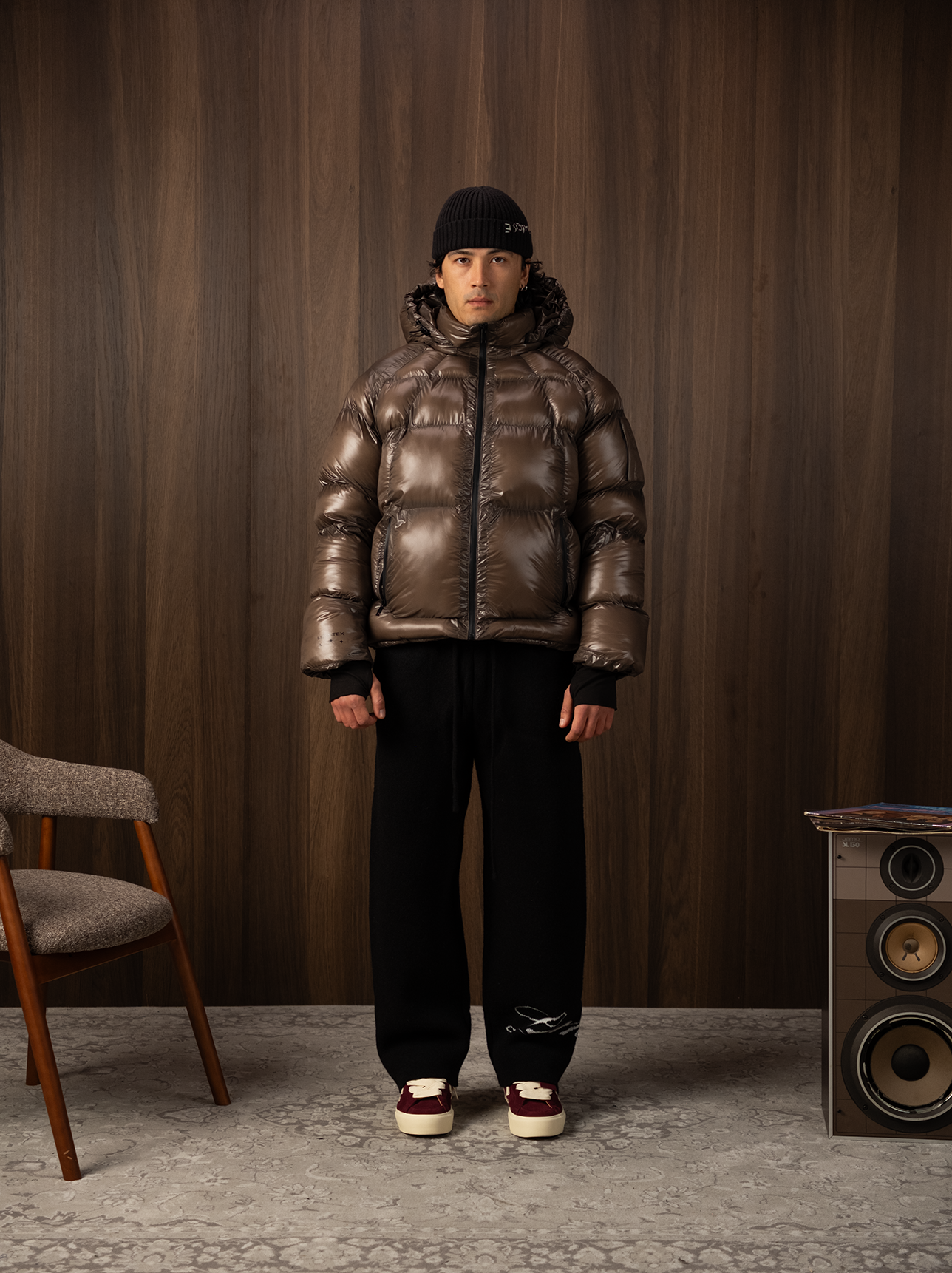 Brown Wave Logo Pattern Jacket