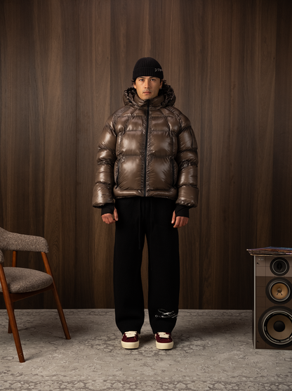 Brown Wave Logo Pattern Jacket