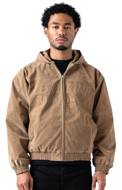 Suede Republique Beige Hooded Jacket