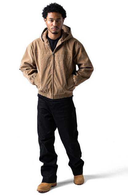 Suede Republique Beige Hooded Jacket