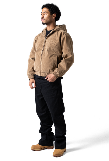 Suede Republique Beige Hooded Jacket