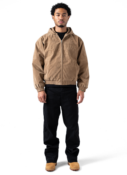 Suede Republique Beige Hooded Jacket