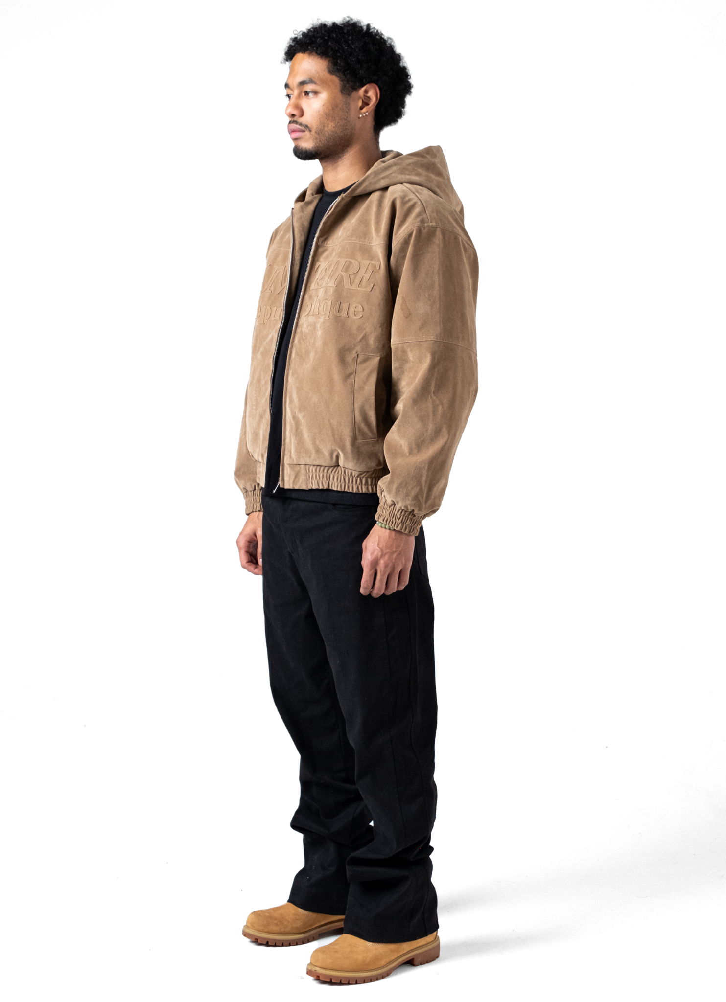 Suede Republique Beige Hooded Jacket