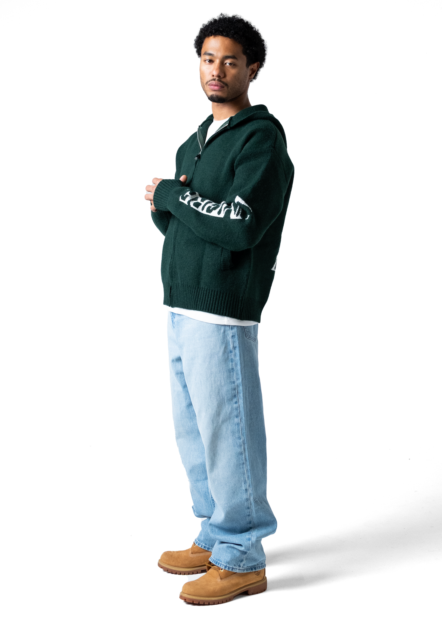 The Republique Knitted Zipper Hoodie Green