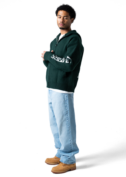 The Republique Knitted Zipper Hoodie Green