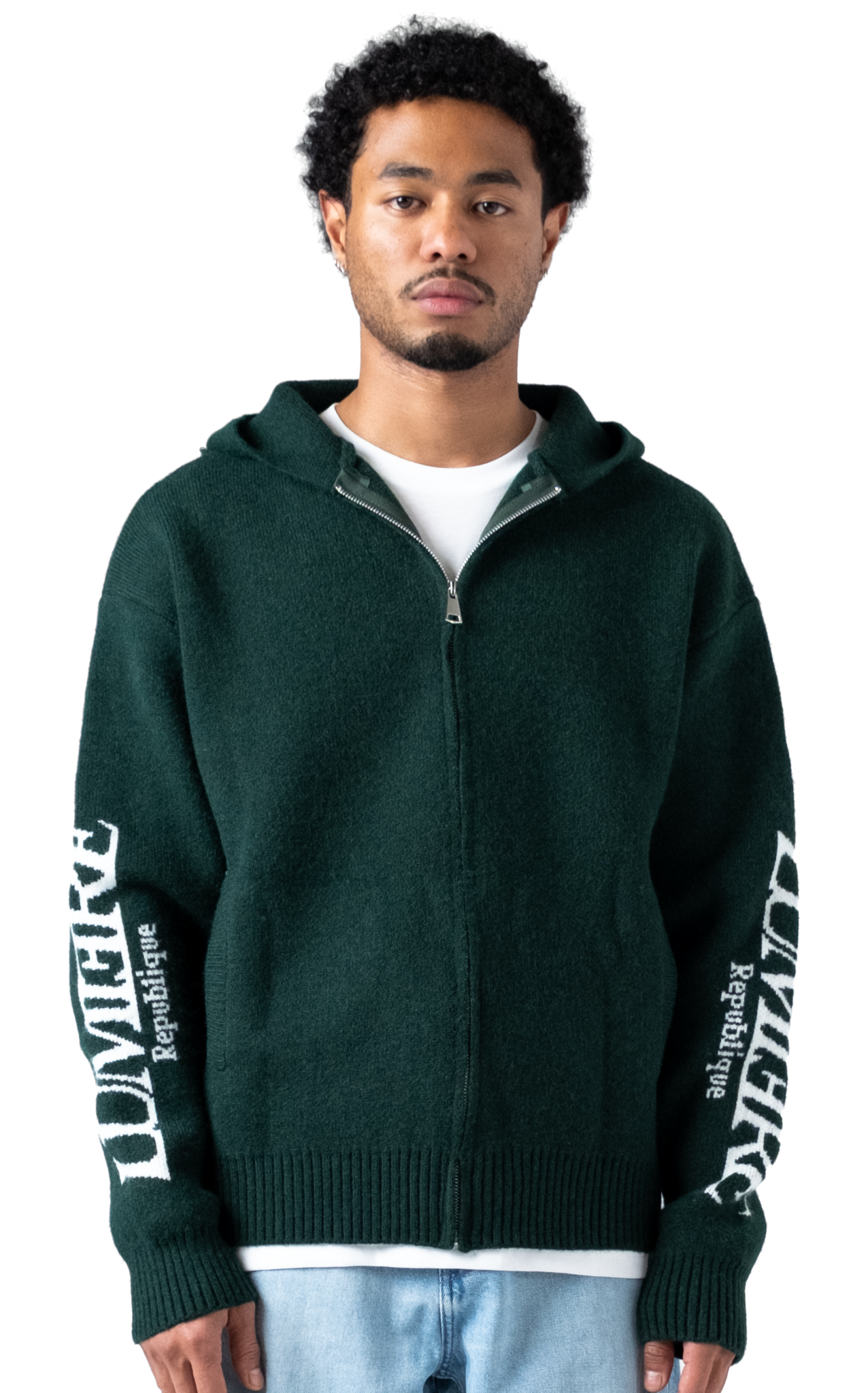 The Republique Knitted Zipper Hoodie Green