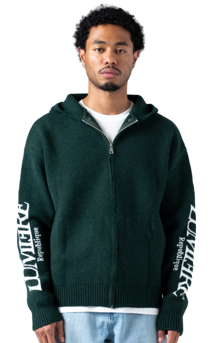 The Republique Knitted Zipper Hoodie Green