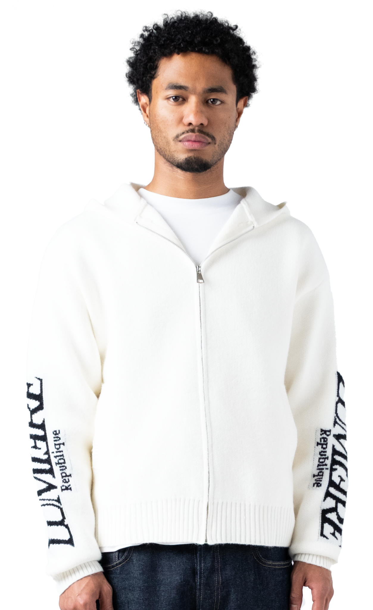 The Republique Knitted Zipper Hoodie White
