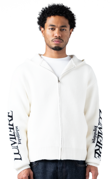 The Republique Knitted Zipper Hoodie White