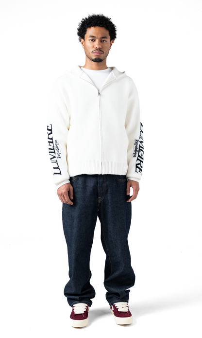 The Republique Knitted Zipper Hoodie White