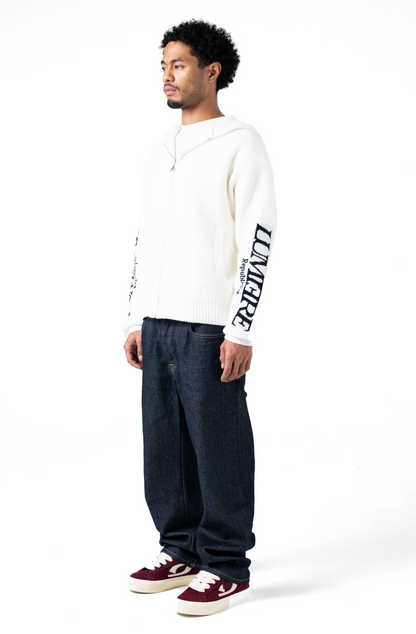 The Republique Knitted Zipper Hoodie White