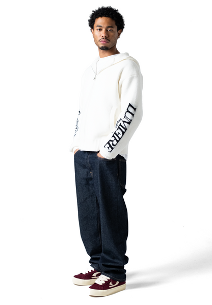 The Republique Knitted Zipper Hoodie White