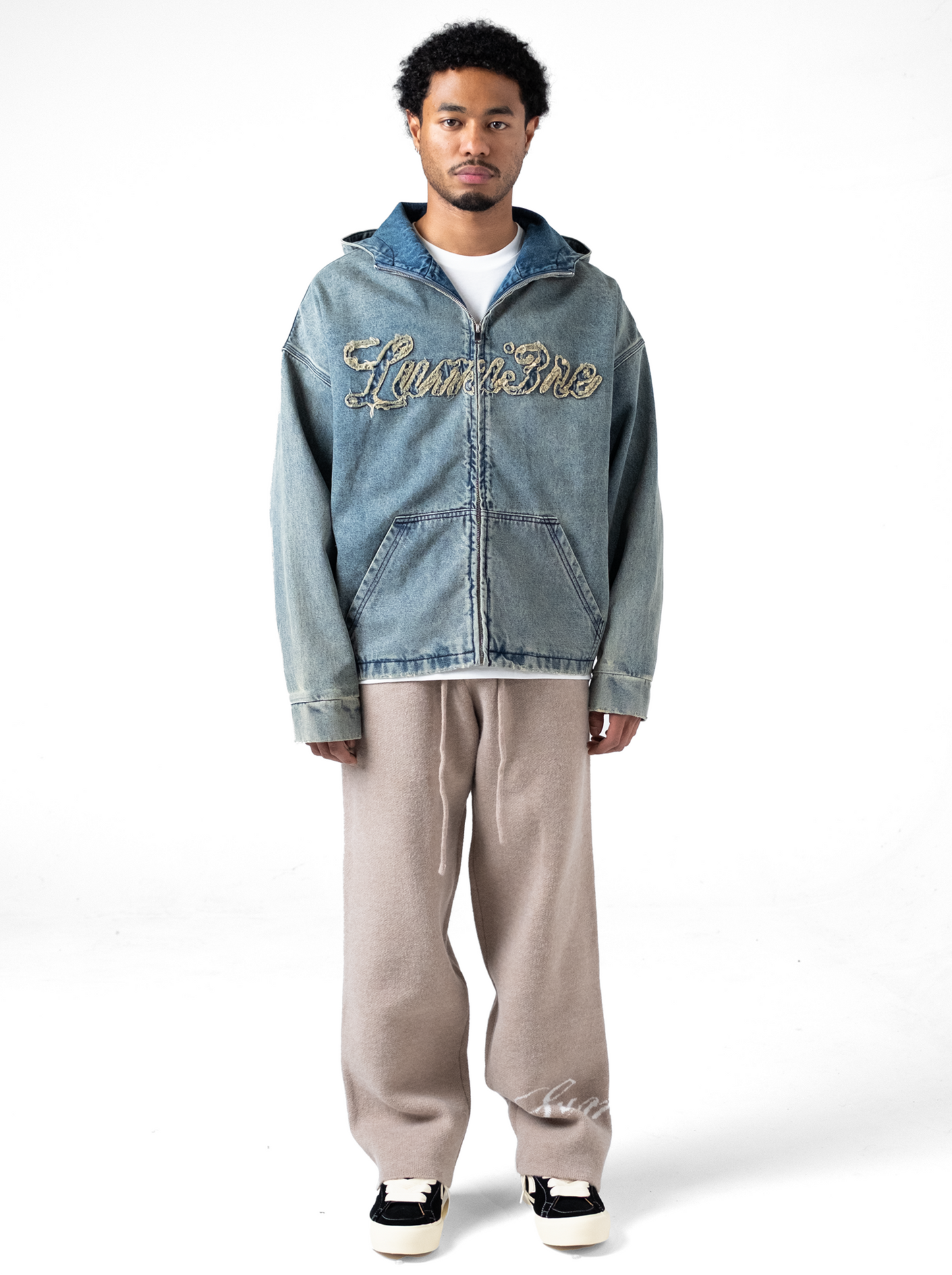 Washed Loop Logo Hooded Denim jacket