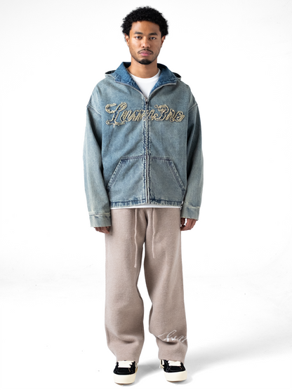 Washed Loop Logo Hooded Denim jacket