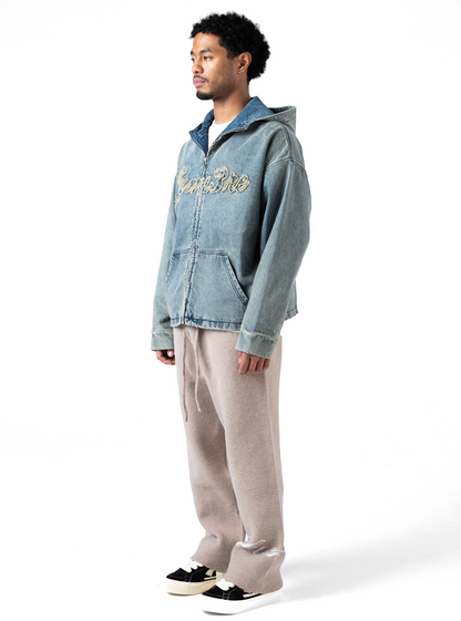 Washed Loop Logo Hooded Denim jacket