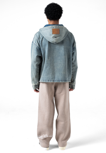 Washed Loop Logo Hooded Denim jacket