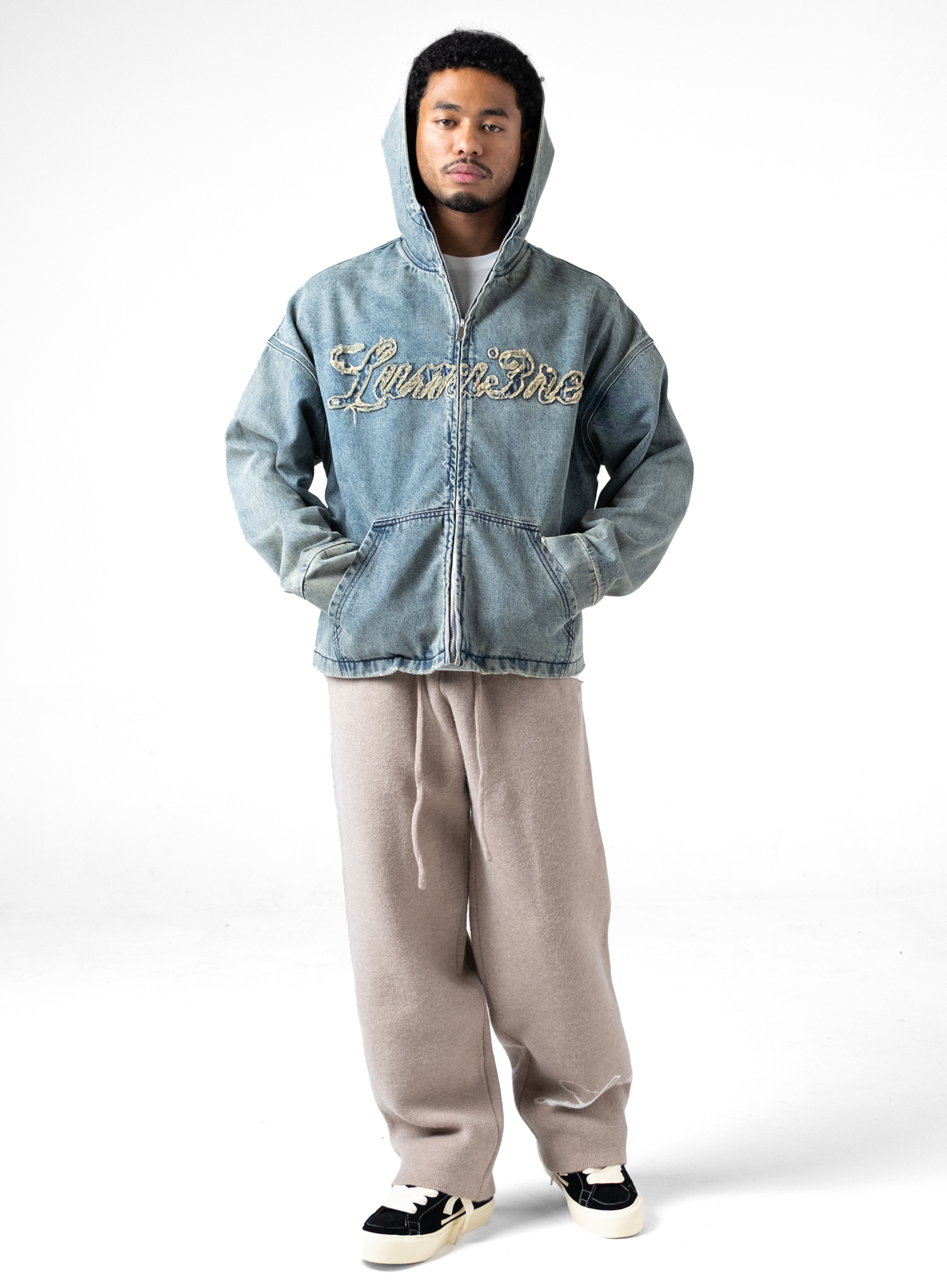 Washed Loop Logo Hooded Denim jacket