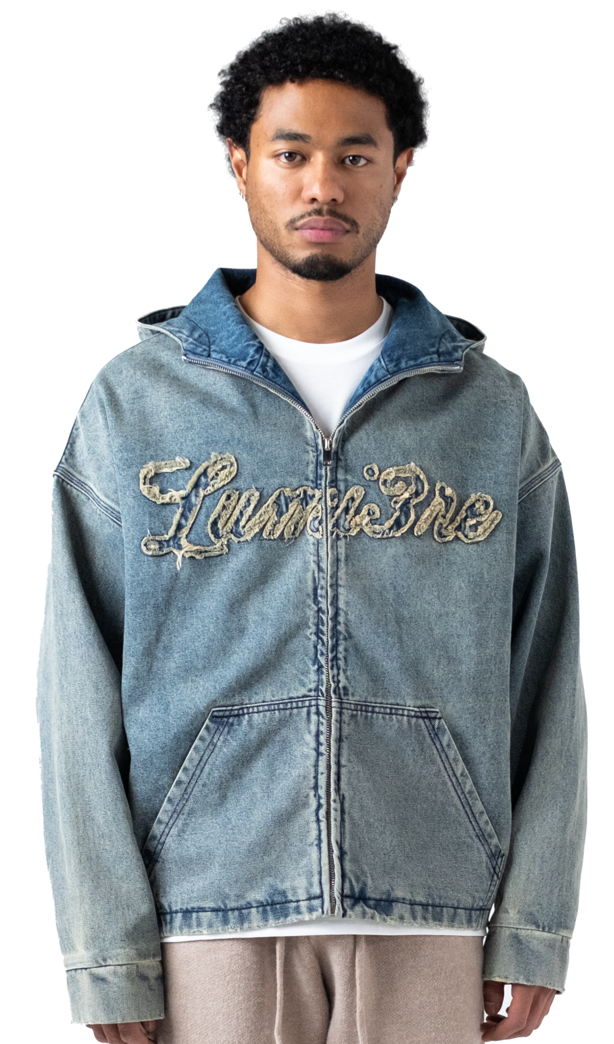 Washed Loop Logo Hooded Denim jacket