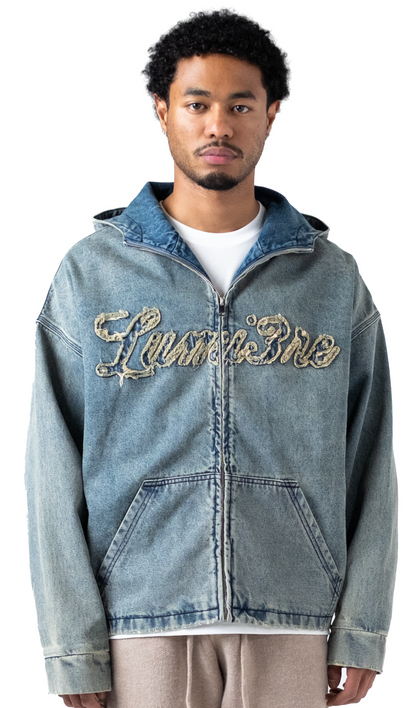 Washed Loop Logo Hooded Denim jacket