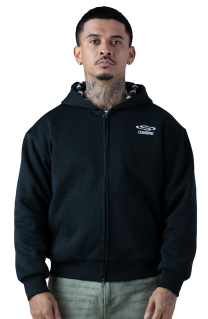 Wave Logo Plaid Hoodie Black