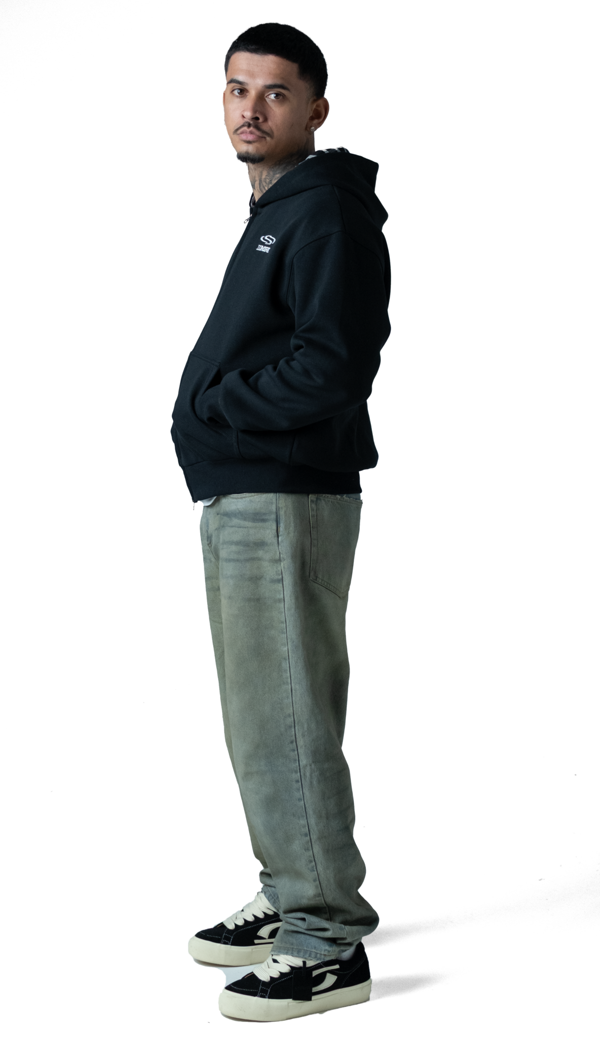 Wave Logo Plaid Hoodie Black
